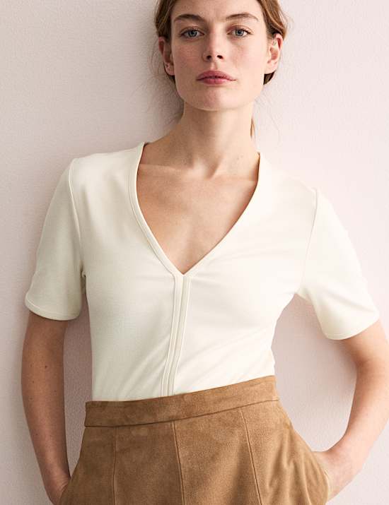 Jersey top met V-hals van katoen en modal