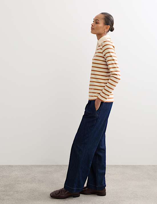 Pure Cotton V-Neck Striped Top