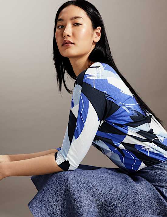 Top en jersey &agrave; manches chauve-souris et imprim&eacute;