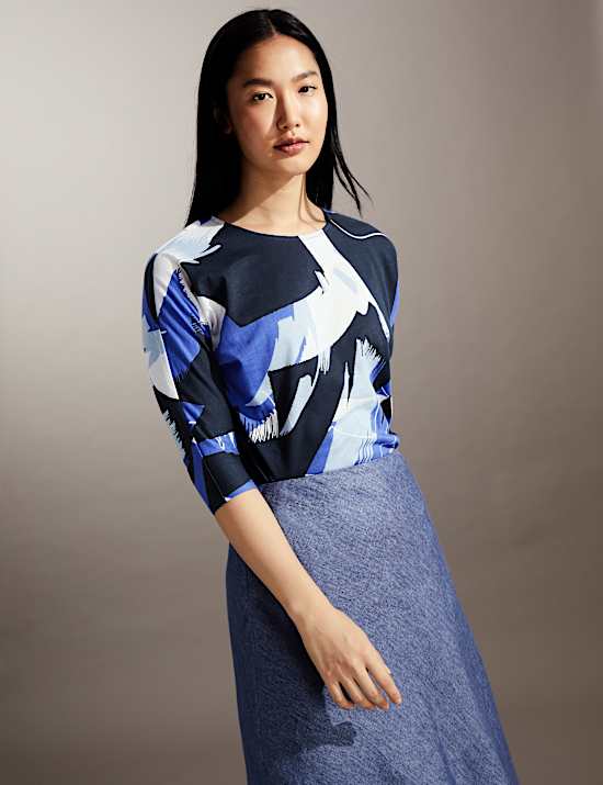 Top en jersey &agrave; manches chauve-souris et imprim&eacute;