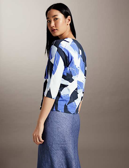 Top en jersey &agrave; manches chauve-souris et imprim&eacute;