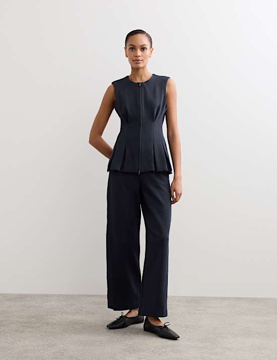 Cotton Blend Zip Up Tank Top with Wool