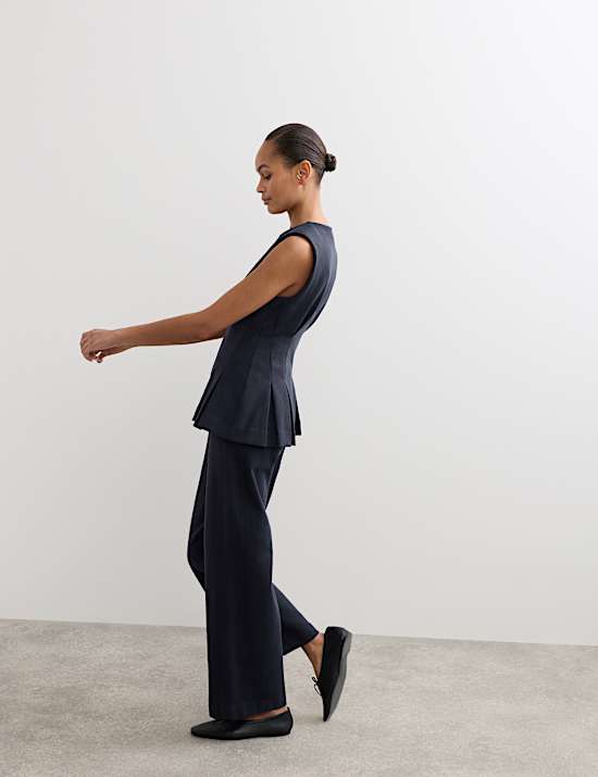 Cotton Blend Zip Up Tank Top with Wool