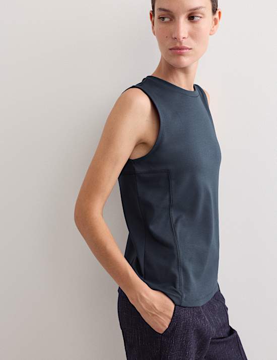 Cotton Modal Blend Shell Top with Stretch