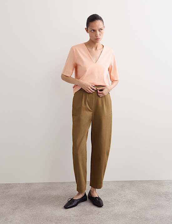 Boxy T-shirt van gemerceriseerd katoen met V-hals