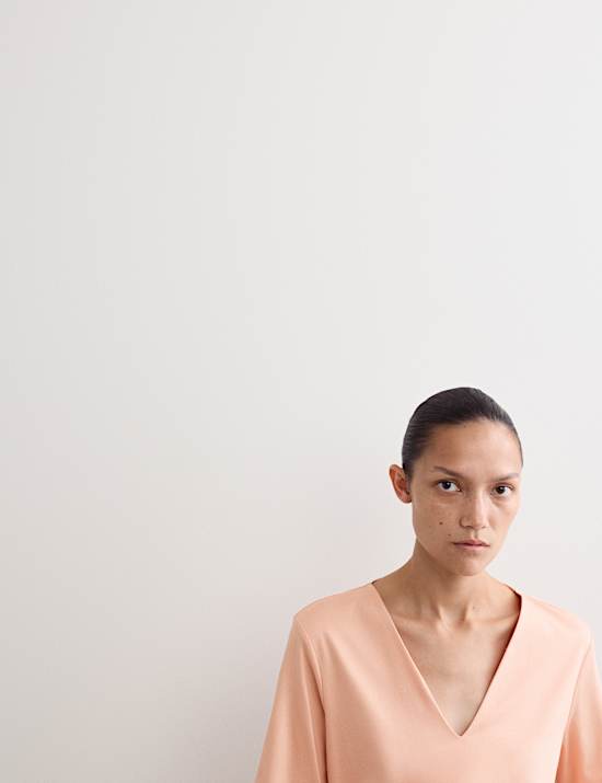 Boxy T-shirt van gemerceriseerd katoen met V-hals