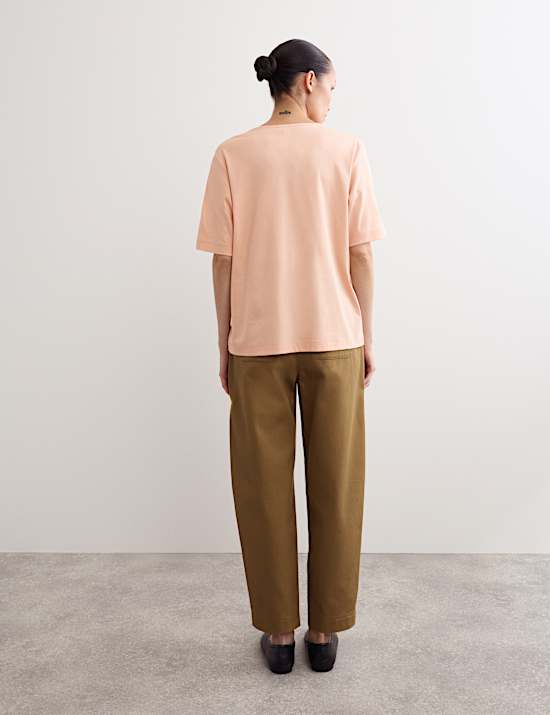 Boxy T-shirt van gemerceriseerd katoen met V-hals