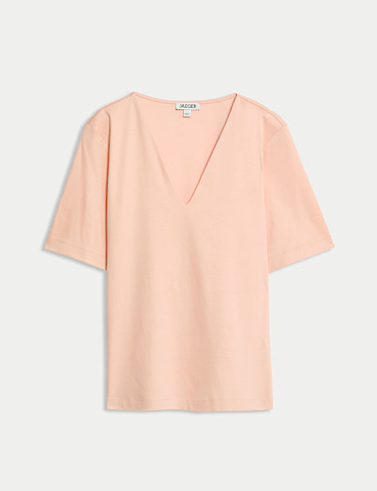 Boxy T-shirt van gemerceriseerd katoen met V-hals