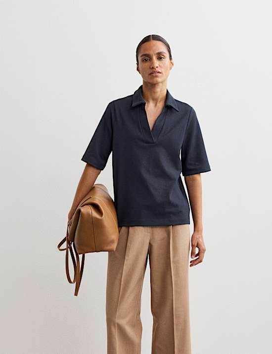 Camiseta de algod&oacute;n y modal con cuello en pico