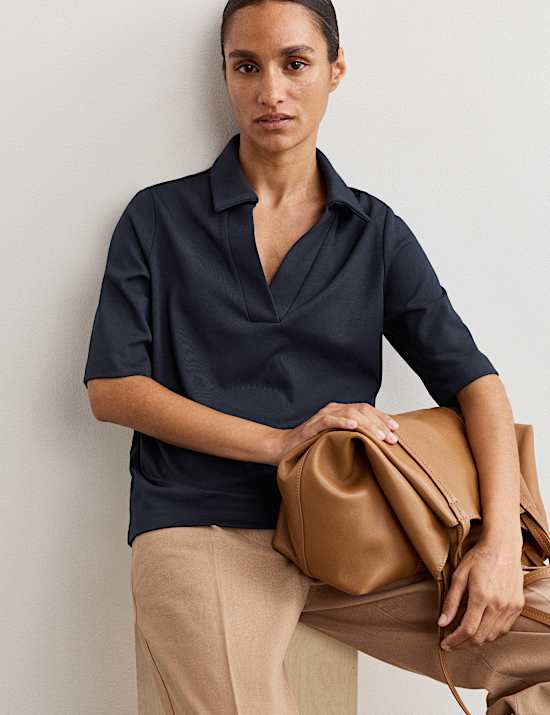 Camiseta de algod&oacute;n y modal con cuello en pico