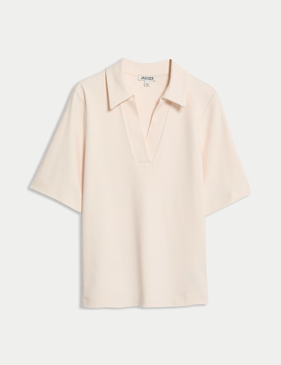 T-shirt van katoen- en modalmix met V-hals