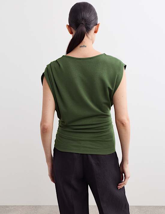 Top ruch&eacute; en jersey &agrave; col en V