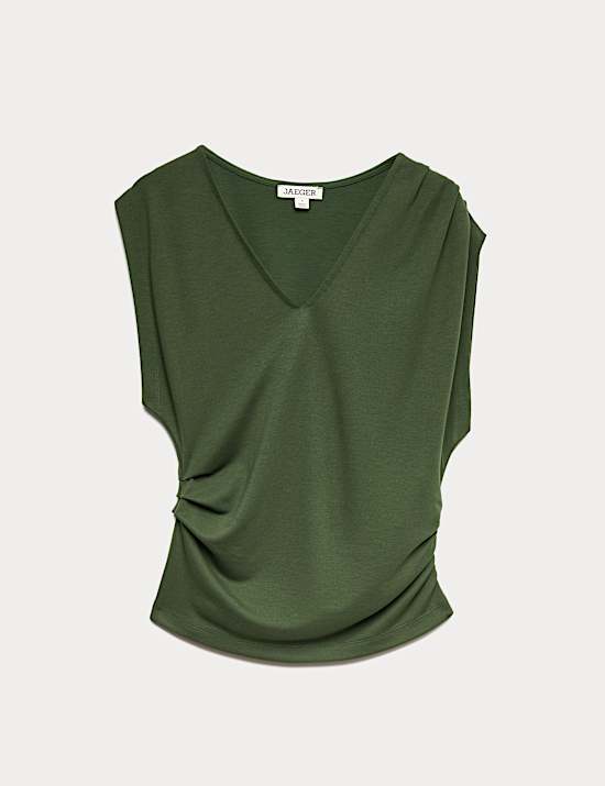 Jersey V-Neck Ruched Top