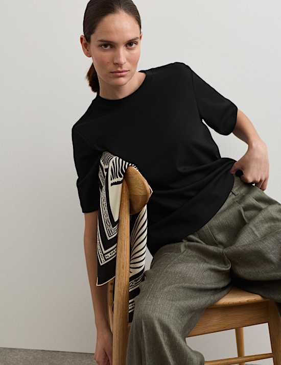 T-shirt en coton m&eacute;lang&eacute; modal &agrave; col rond