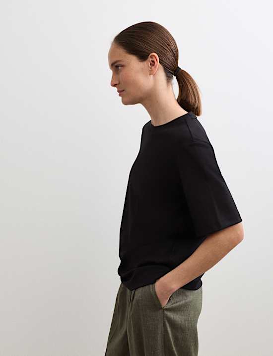 T-shirt en coton m&eacute;lang&eacute; modal &agrave; col rond