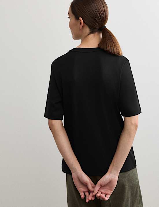 T-shirt en coton m&eacute;lang&eacute; modal &agrave; col rond