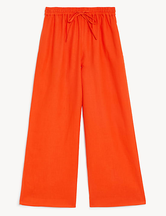 Pure Linen Wide Leg Cropped Trousers