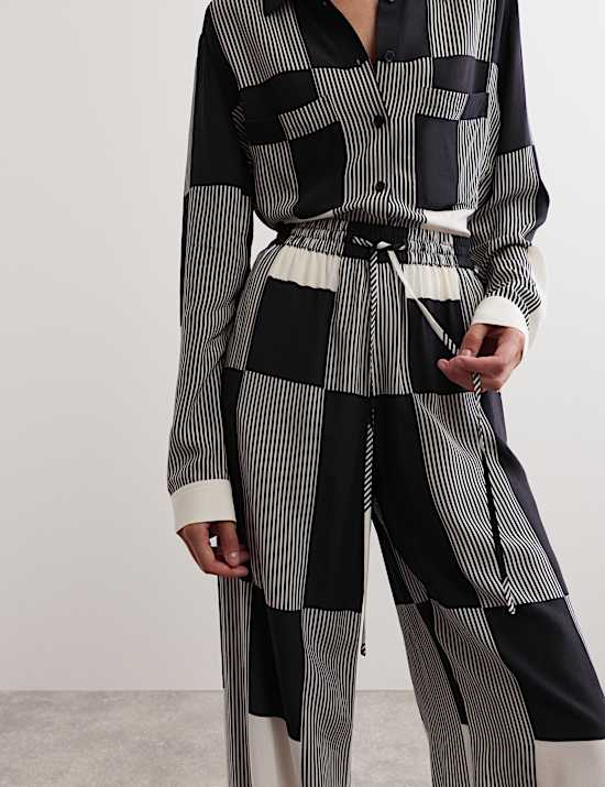 Geometric Drawstring Wide Leg Trousers