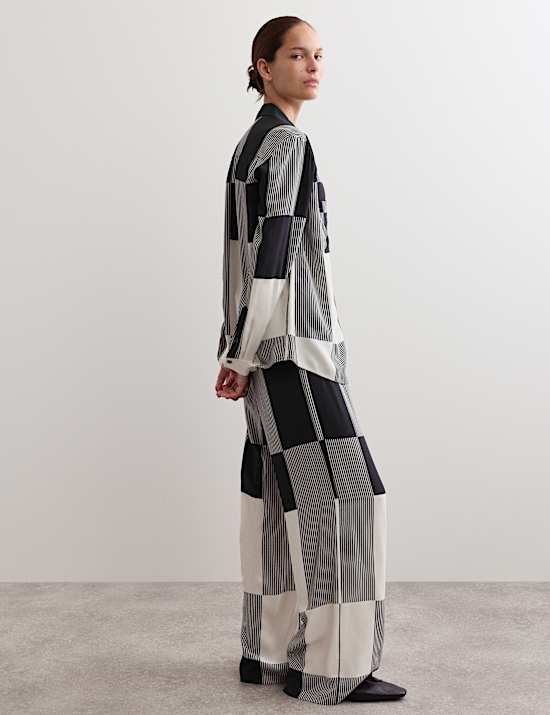 Geometric Drawstring Wide Leg Trousers