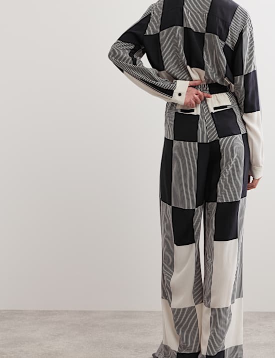 Geometric Drawstring Wide Leg Trousers