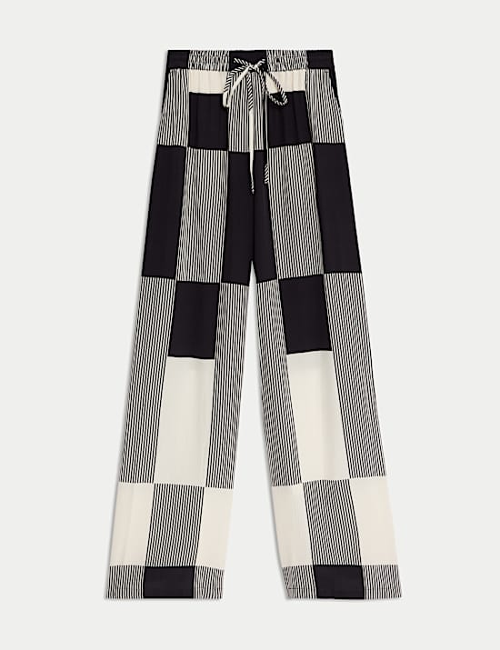 Geometric Drawstring Wide Leg Trousers