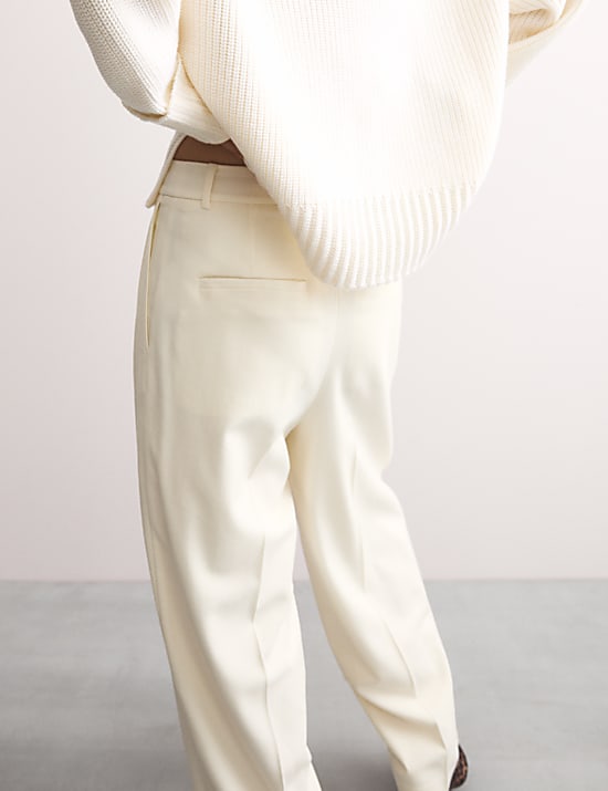 Wool Rich Pleat Front Wide Leg Trousers