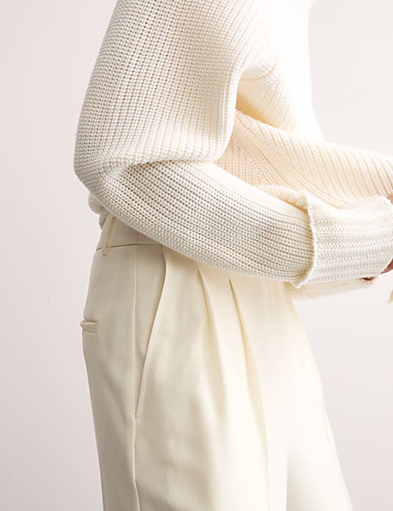 Wool Rich Pleat Front Wide Leg Trousers