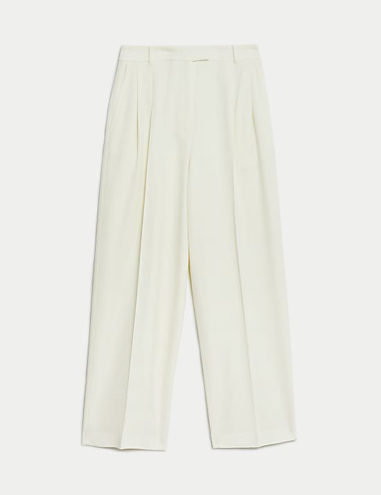 Wool Rich Pleat Front Wide Leg Trousers