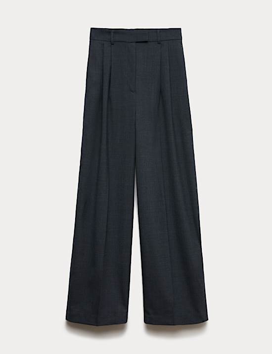 Pantalones de lana de pernera ancha con plisado