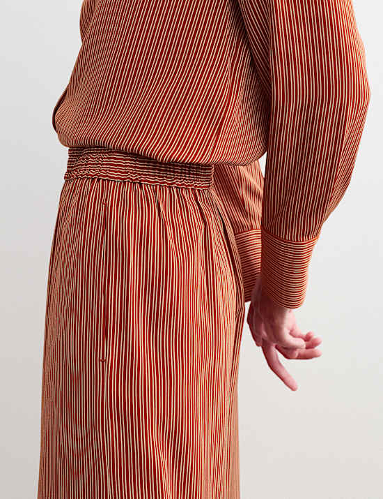 Pure Silk Striped Wide Leg Trousers