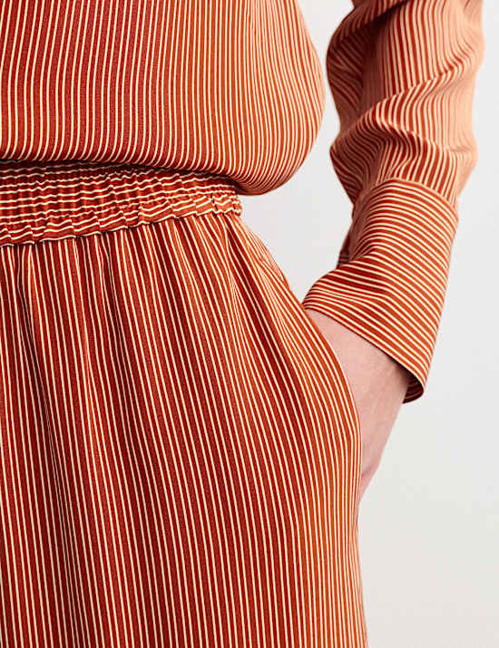 Pure Silk Striped Wide Leg Trousers