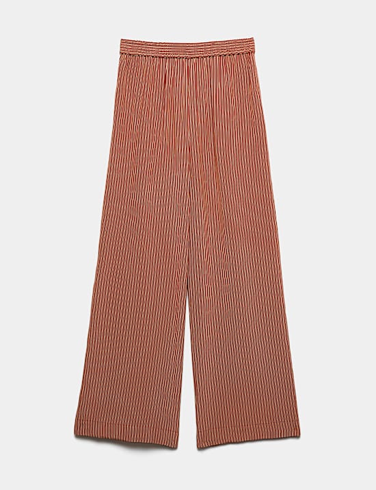 Pure Silk Striped Wide Leg Trousers