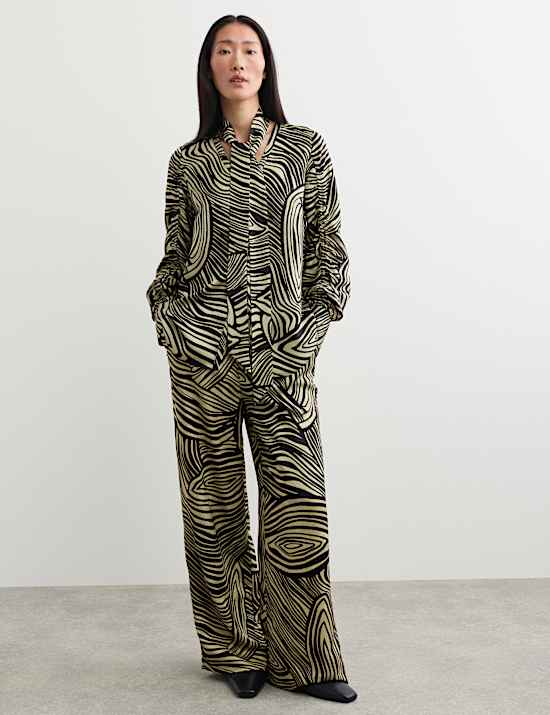 Jacquard Printed Elasticated Waist Wide Leg Trousers