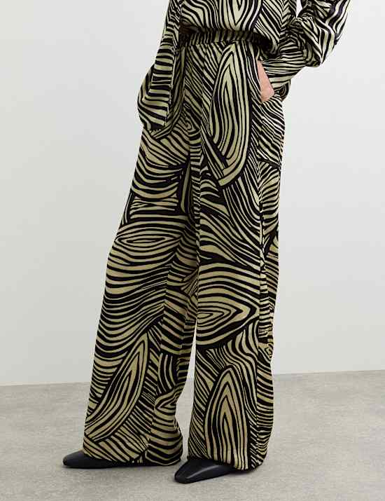 Jacquard Printed Elasticated Waist Wide Leg Trousers