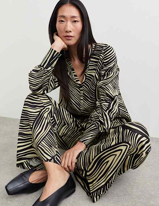 Jacquard Printed Elasticated Waist Wide Leg Trousers
