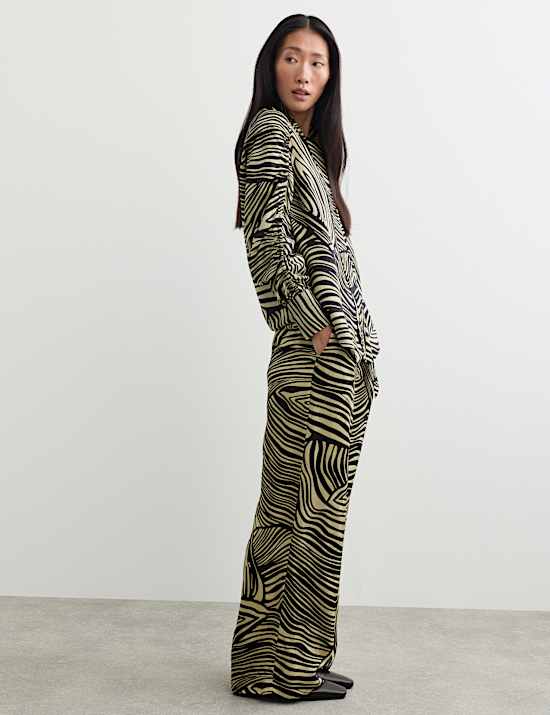 Jacquard Printed Elasticated Waist Wide Leg Trousers