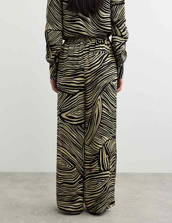 Jacquard Printed Elasticated Waist Wide Leg Trousers