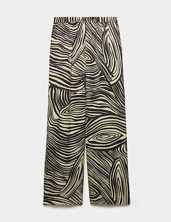 Jacquard Printed Elasticated Waist Wide Leg Trousers