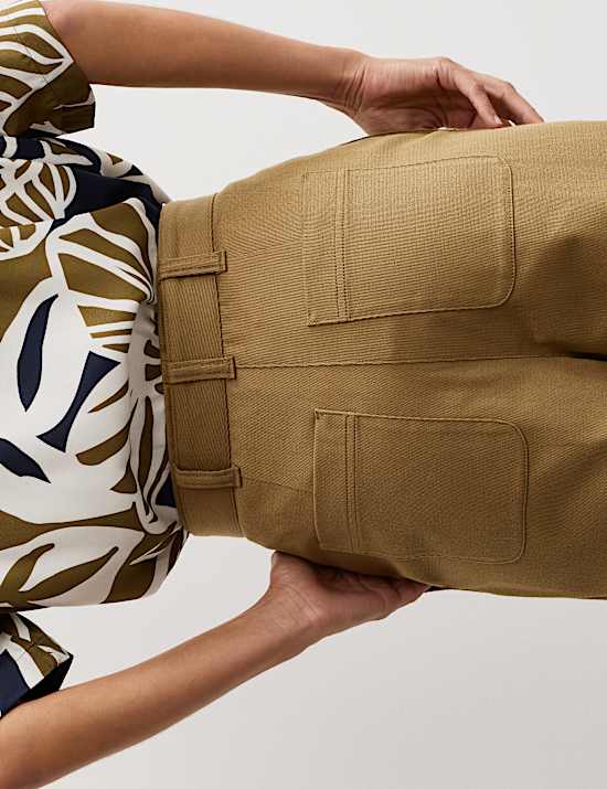 Pantalon coupe barrel en coton et lin