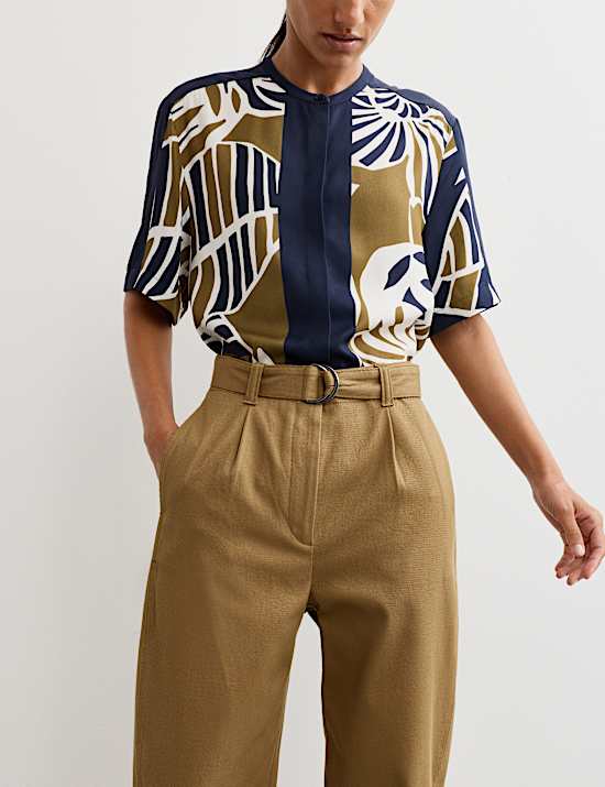 Pantalon coupe barrel en coton et lin