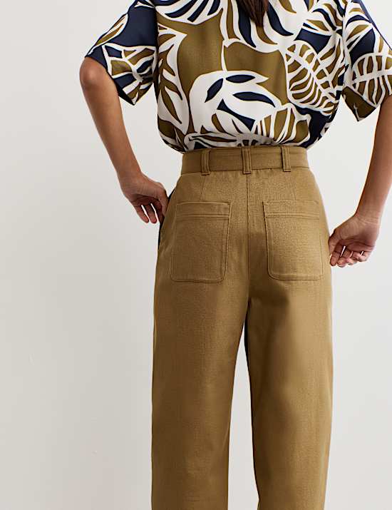 Pantalon coupe barrel en coton et lin