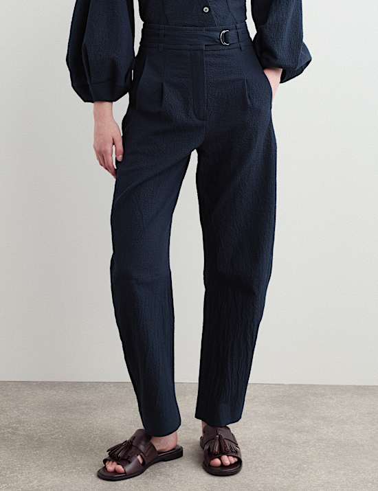 Cotton Rich Checked Barrel Leg Trousers