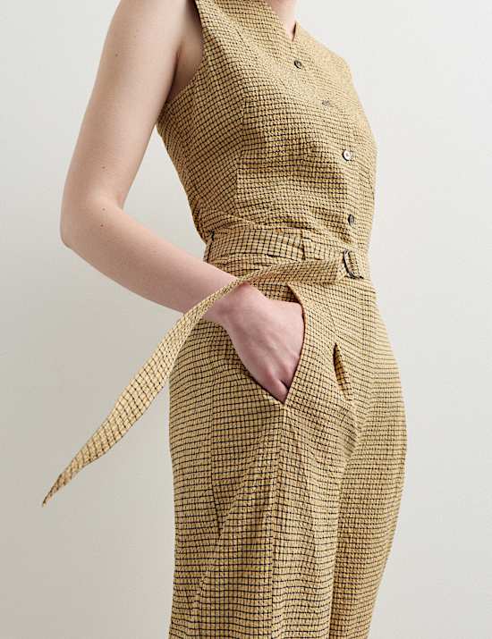Cotton Rich Checked Barrel Leg Trousers