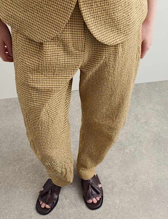 Cotton Rich Checked Barrel Leg Trousers