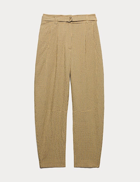 Cotton Rich Checked Barrel Leg Trousers