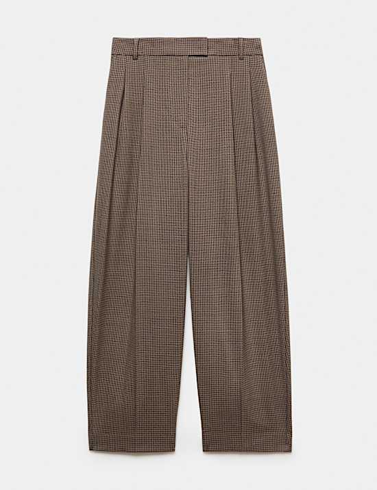 Wool Rich Dogtooth Pleat Front Tapered Trousers
