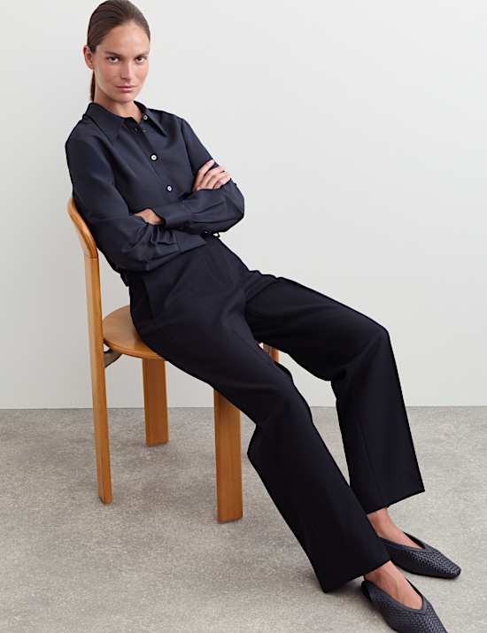 Pure Wool Straight Leg Trousers