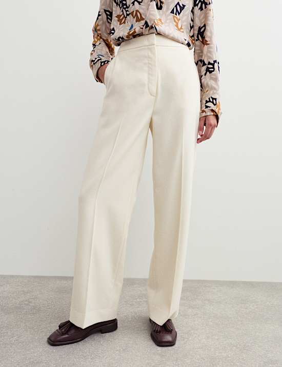 Pantalon coupe large en crêpe 100 % laine