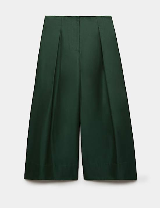 Taffeta Pleated Wide Leg Trousers with Silk