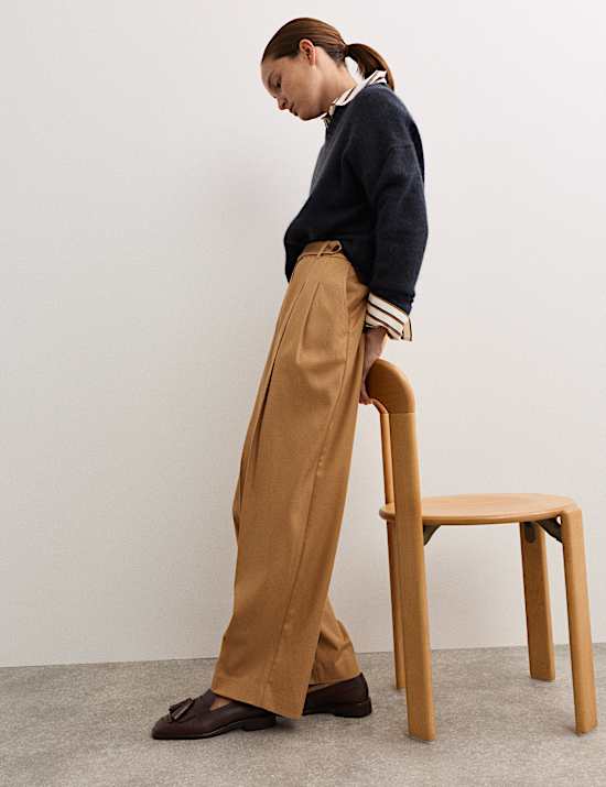 Twill Pleat Front Straight Leg Trousers